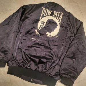 VTG 80s 90s POW MIA Mens M Medium WW1 WW2 Korea Vietnam Satin Jacket READ